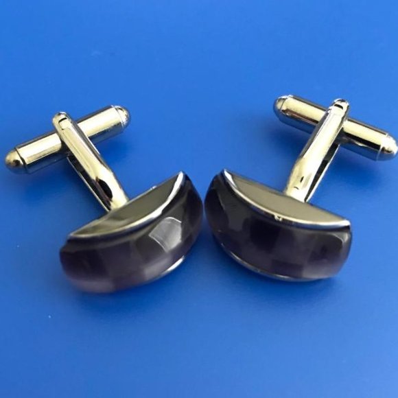 Silver-Tone & Purple Acrylic Cuff Links - Picture 2 of 5